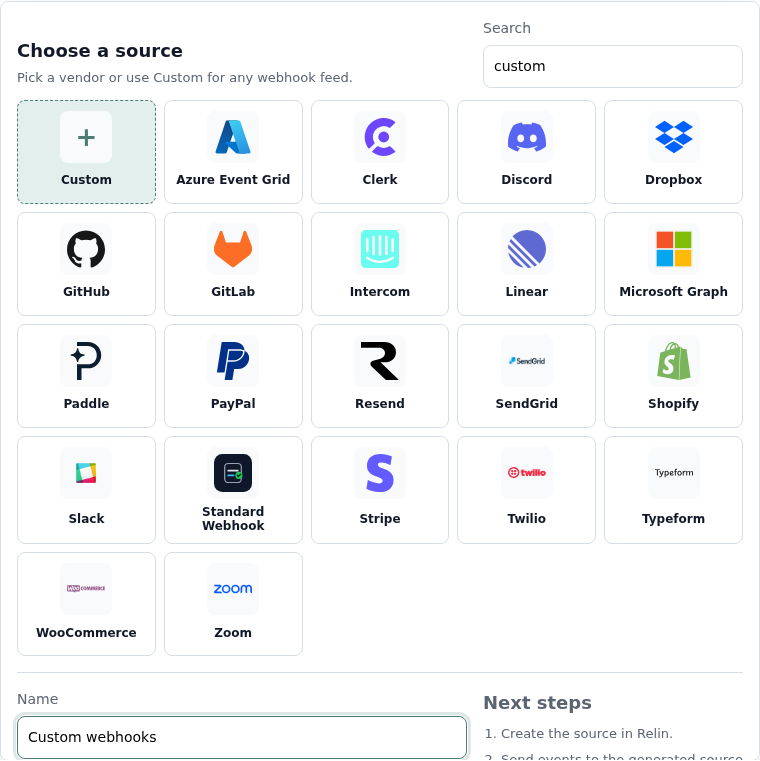 Relin source picker with Custom selected