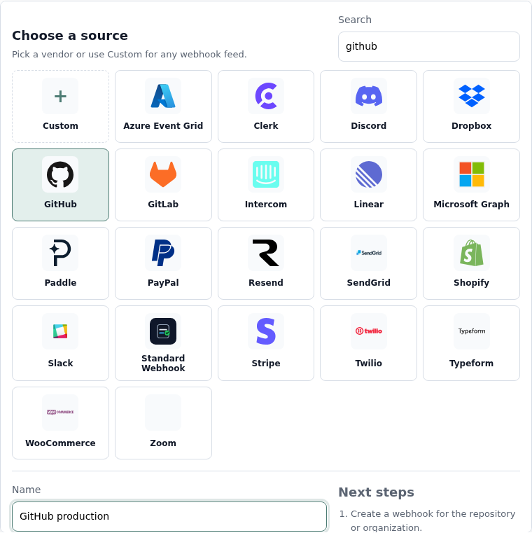 Relin source picker with GitHub selected
