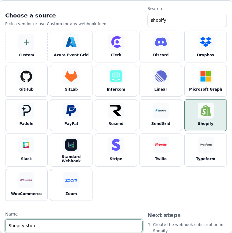 Relin source picker with Shopify selected