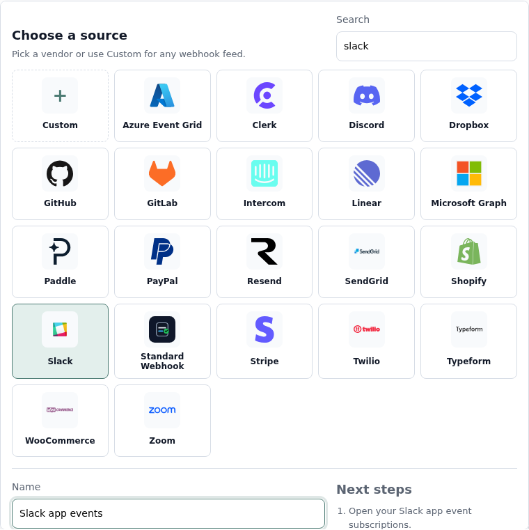 Relin source picker with Slack selected